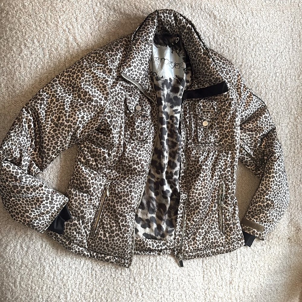 Obermeyer Ladies Size 10 Leopard Print Puffer Ski Jacket